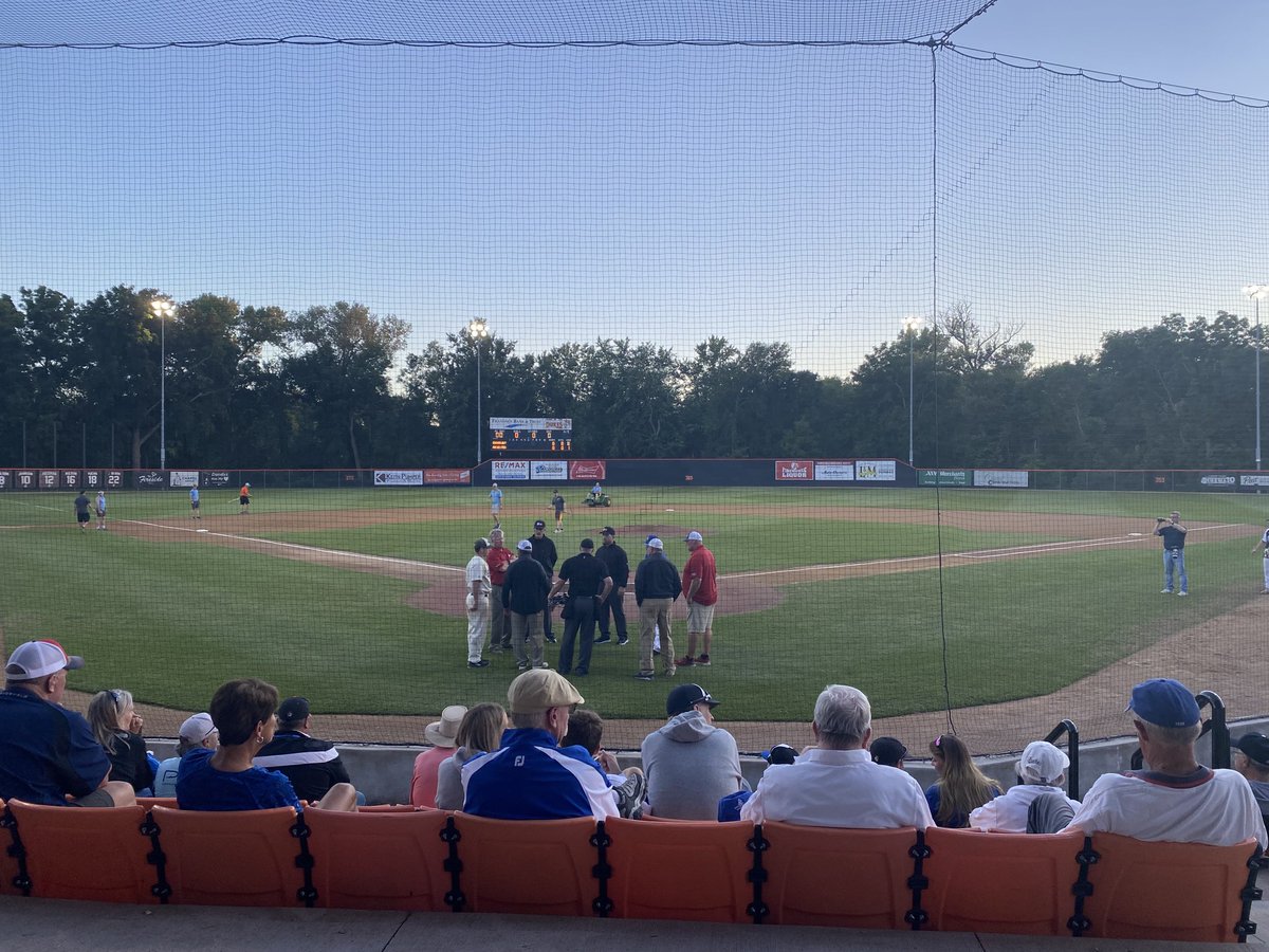 Class B Championship game getting ready to start on a beautiful night in Dundas. If Rochester wins it’s over.  If Champlin Park wins they play again tomorrow in Faribault #FDM2022
