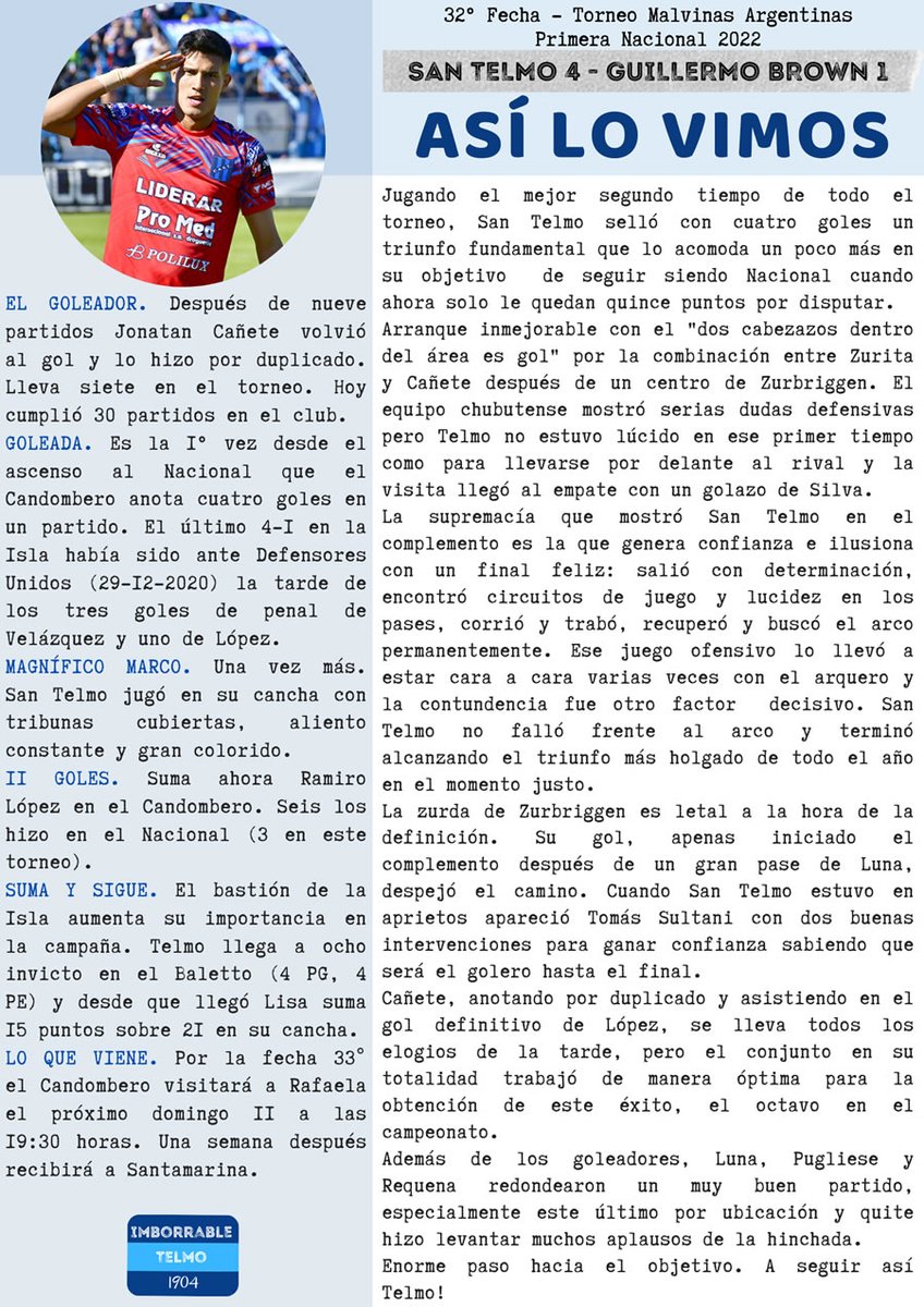 ImborrableTelmo's tweet photo. 🛡️#SanTelmo #VamosCandomberos
🏆#PrimeraNacional
⚽️#SanTemo 4 | #GuillermoBrown 1
➡️#AsíLoVimos https://t.co/3kQd0kv12i