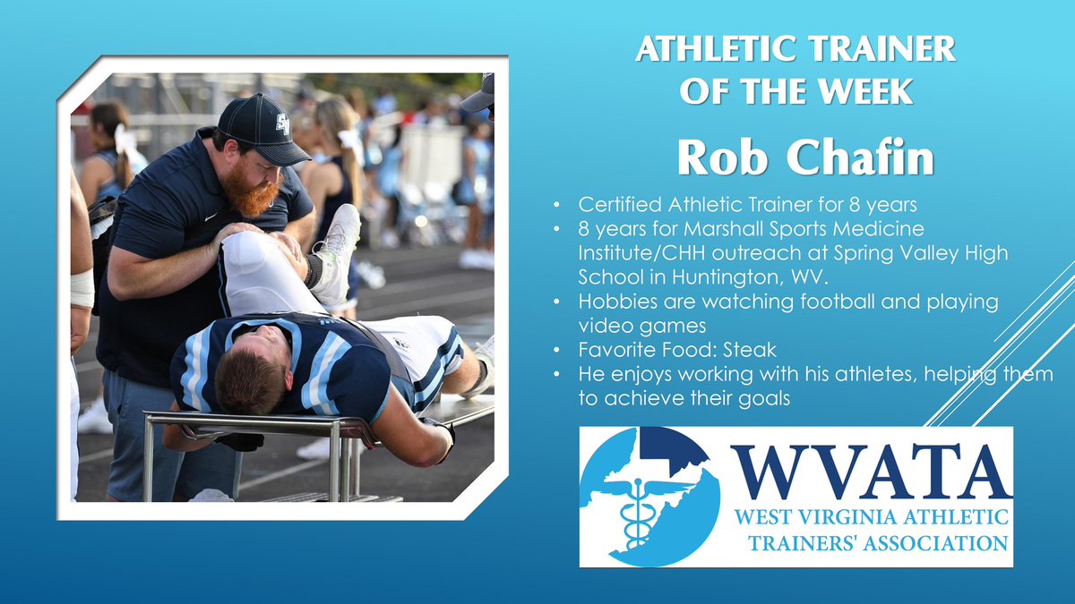 Meet our Athletic Trainer of the Week: <a href="/rob_chafin/">Robert Chafin</a> <a href="/MUSportsMed/">MarshallSportsMed</a> <a href="/Herd_SportsMed/">Marshall Sports Medicine</a> <a href="/SpringValleyHS_/">Spring Valley High School</a> <a href="/D3_MAATA/">MAATA</a>