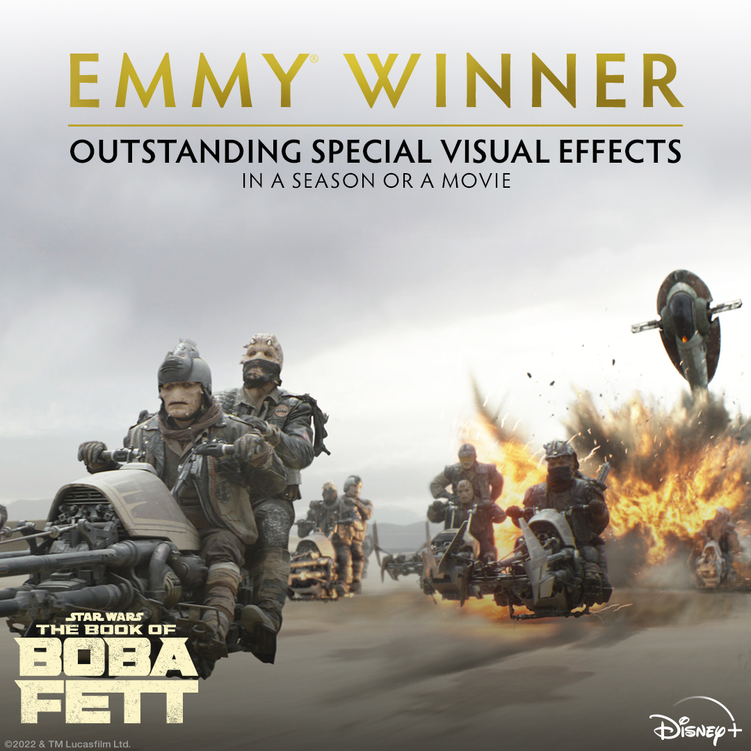 Congratulations to #TheBookOfBobaFett VFX Team on their #Emmy Award win for Outstanding Special Visual Effects in a Season or Movie.