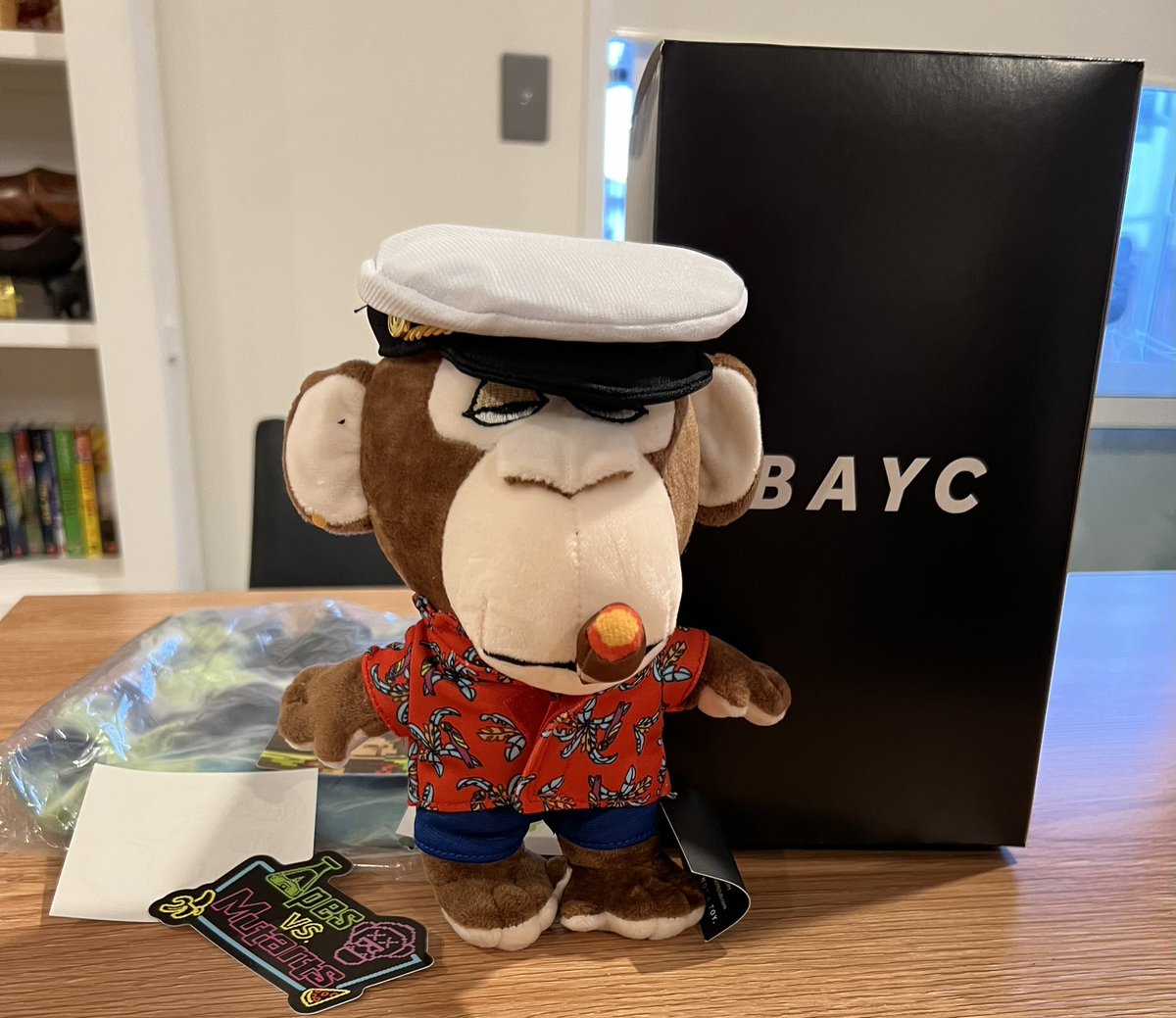 0xJetski's tweet photo. So stoked!  We just received the Curtis plushie and The Mutant Shirt. These were rewards from playing the Apes vs Mutants game. Thank you @yugalabs @BoredApeYC! 

#BAYC #web3 https://t.co/RCSRRlcM3E