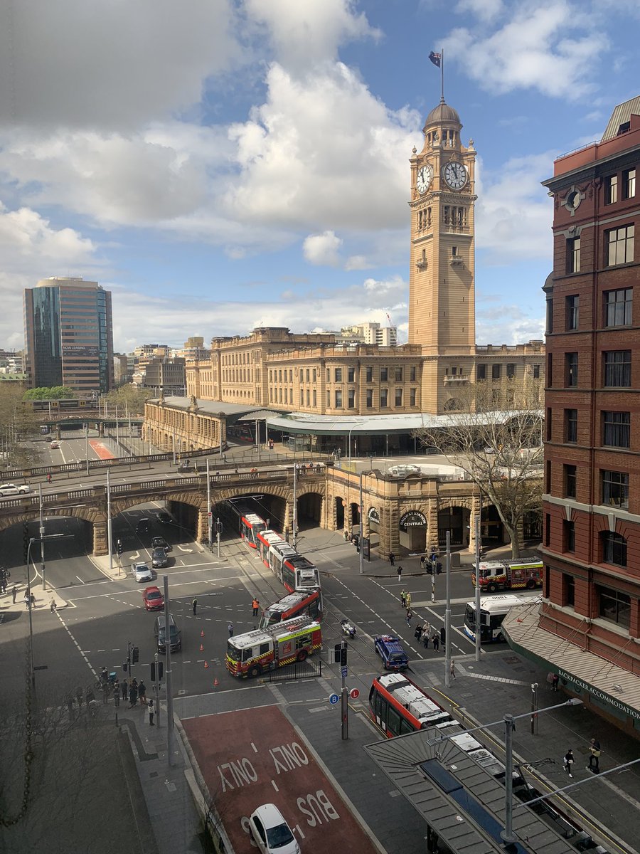mattsharpe's tweet photo. Light rail T-boned fire truck outside Central. Expect delays. @smh https://t.co/xiTjk8klV3