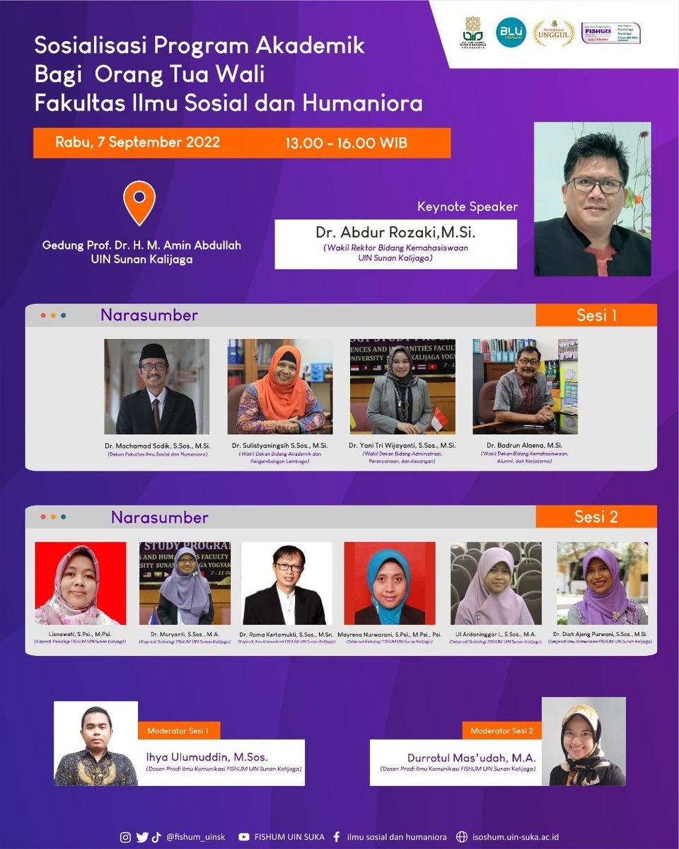 FishumUIN's tweet photo. Sosialisasi Program Akademik Bagi Orang Tua/Wali Fakultas Ilmu Sosial dan Humaniora 

Catet tanggalnya ya, 
Rabu, 07 September 2022
Pukul: 13.00-16.00 WIB

Bertempat di Gedung Prof. Dr. H. M. Amin Abdullah UIN Sunan Kalijaga.. https://t.co/1oF7tl2X9v