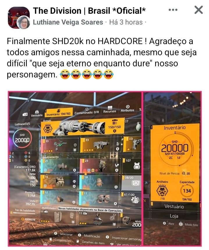 DanilsonLee's tweet photo. Vejam @Daria_General @yannickbch @MortenRyberg @TheDivisionGame Nossa jogadora do Brasil chegou ao level 20k em Hardcore: LuthianeSVS do @XboxBR https://t.co/QWabdjARK4