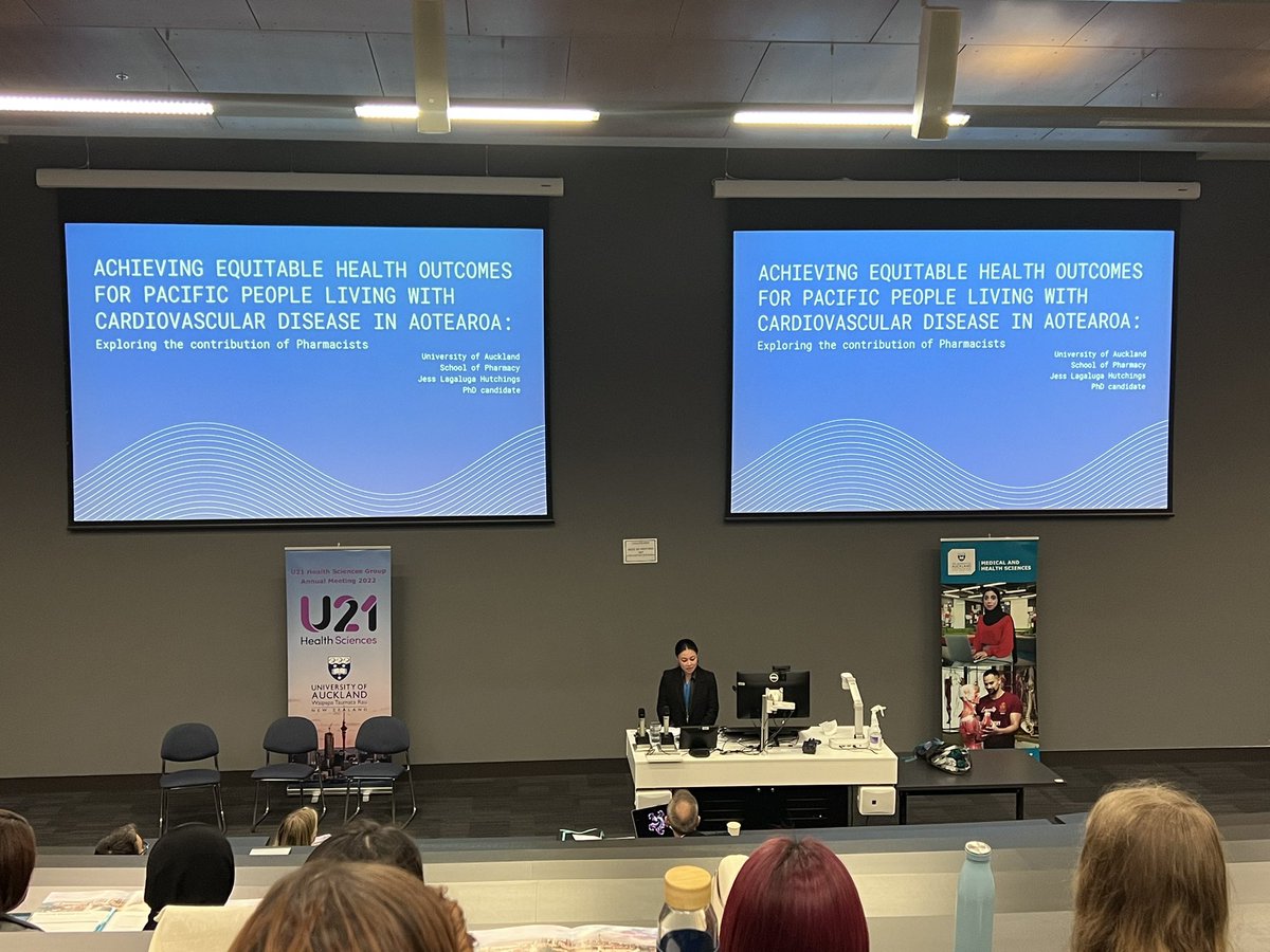 Pacific Pharmacist Jess Hutchings presentation about her PhD in Pharmacy  and the role that pharmacists have in achieving equitable outcomes for Pacific people living w/ CVD in Aotearoa @U21Health #U21Health #PacificHealth
