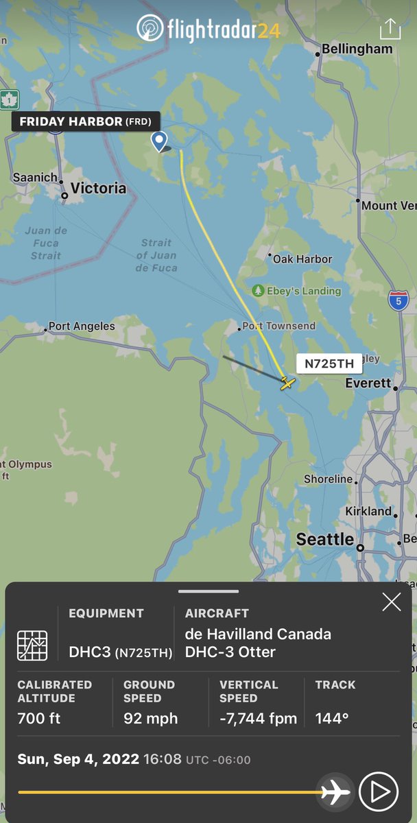 SLCScanner's tweet photo. #PlaneCrash #Freeland #Washington #CoastGuard is on scene of a plane that has crashed into #MutinyBay. Aircraft is a #DeHavilland #DHC3 #Otter Reg: N725TH. Aircraft departed from #FridayHarborAirport enrt to #PortTownsend. Initial reports state there were more than 5 pax onboard https://t.co/IHSjnt8kwA