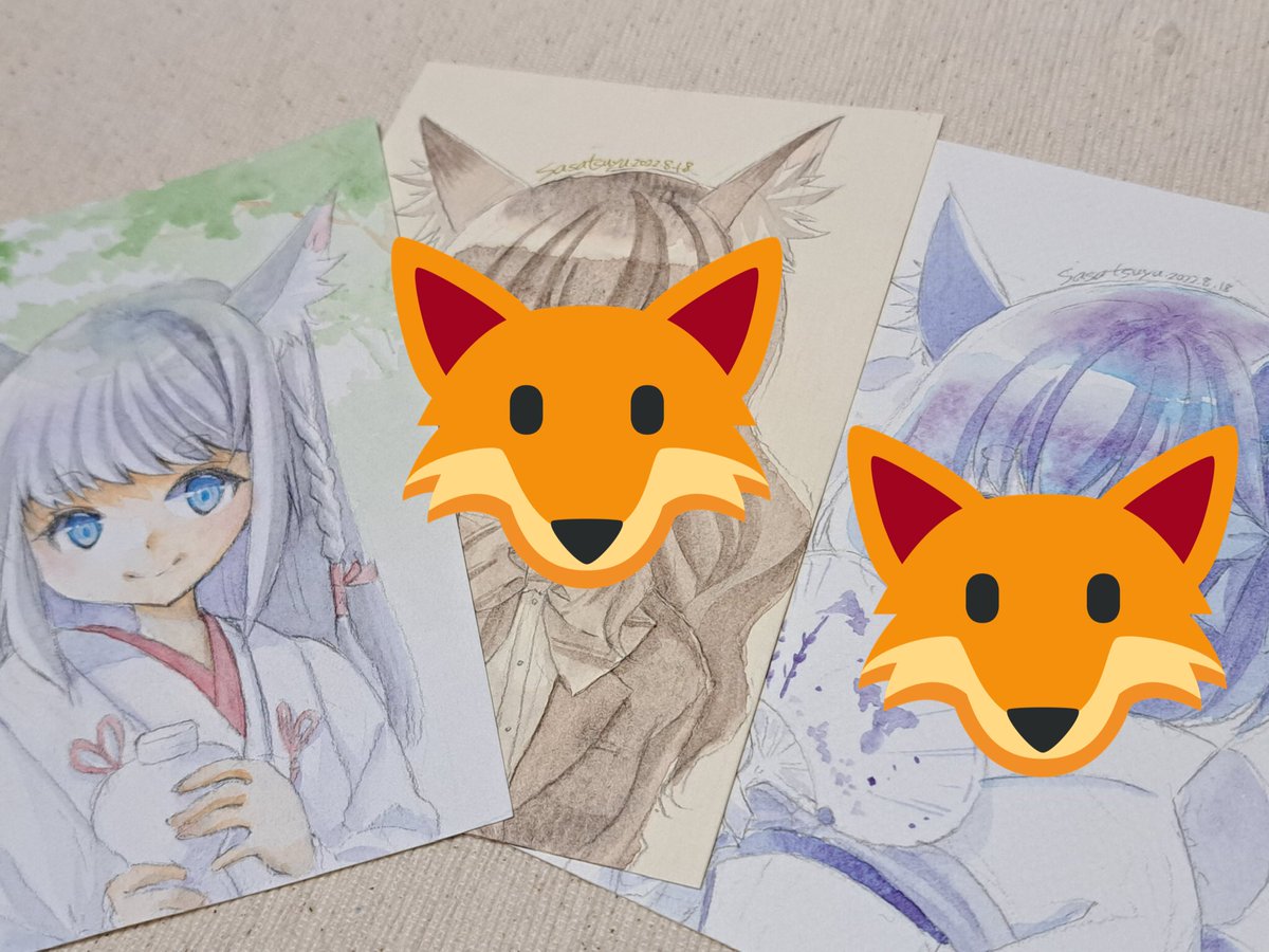 「BOOTH追加予定の直筆作品。ドローイングは新刊セット、ミニ色紙はポストカードセ」|ささつゆ🦊5/5【COMITIA144】H28b📚5/6【A40】参加のイラスト