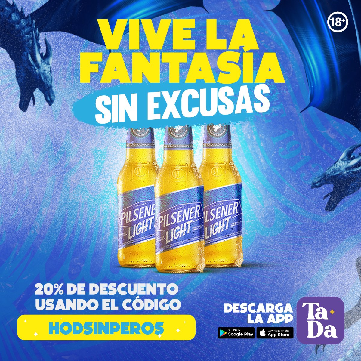 pilsener_light's tweet photo. ¡Las noches mágicas de #HOD son mejores con TaDa!
Usa HOY el código HODSINPEROS y aprovecha el 20% de dscto para refrescarte #SinPeros 🍻.
Ingresa y descarga la app 📲 https://t.co/nqOVbvj0ss https://t.co/YILqTzIpax