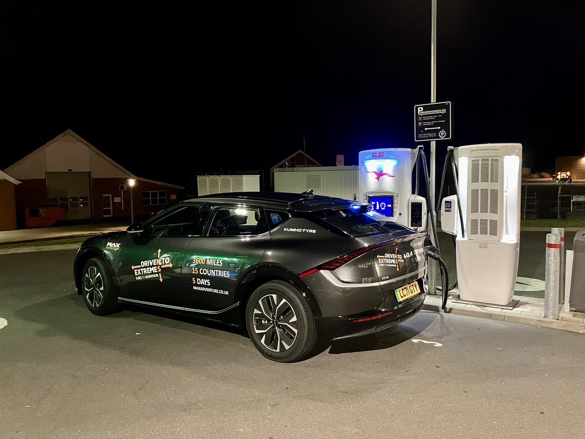 driventoextreme's tweet photo. It’s early but we’ve been charging ahead through the night and it’s only 20 miles till country number four. #KiaEV6 #MovementThatInspires #Kia #DrivenToExtremes #EuroEVMarathon https://t.co/7AKkt33W81