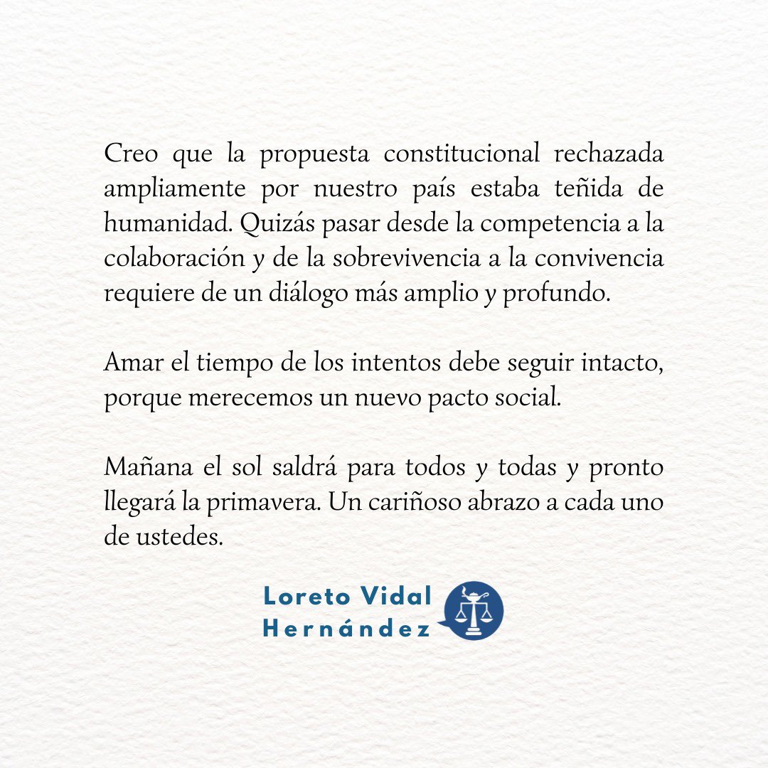 Hoy ganó la democracia. 

Un cariñoso y afectuoso saludo a cada uno de ustedes. 

#PlebiscitoConstitucional