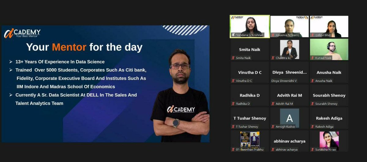 communityofCI's tweet photo. 47+ students got an opportunity to be trained by Mr. Kunaal Naik, a Sr Data Scientist at DELL.😍
The students were shown the possibilities in the fields of Data science, Artificial intelligence, and Machine Learning 🔥
#ciacademy #collegeinnovators #industrymentor #masterclass https://t.co/jSLU0866sX