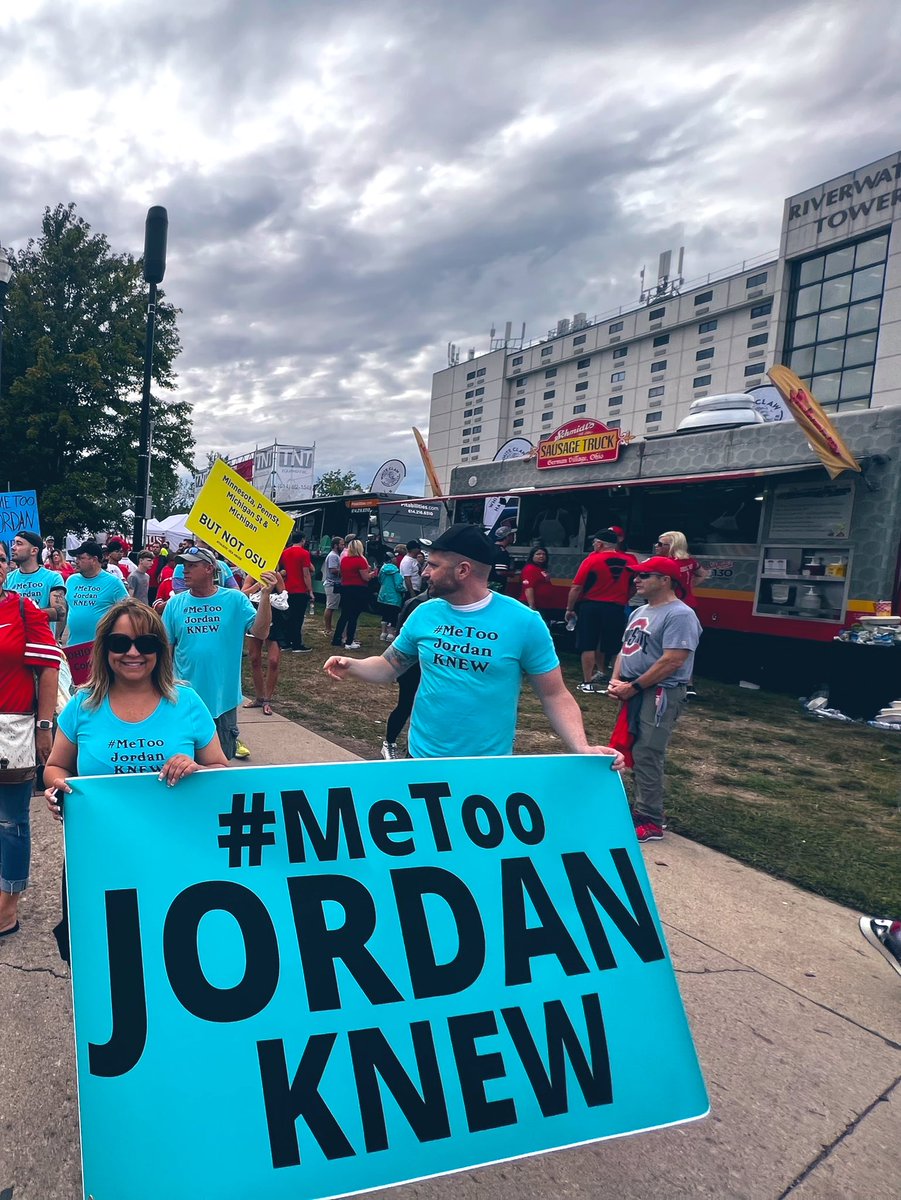 RealTamie's tweet photo. Retweet if you believe male sexual abuse needs to be addressed.

I stood with the Ohio State wrestlers at the Buckeyes football game. Jim Jordan knew of the sexual abuse and did nothing. He looked the other way. He covered it up. 

Spread the word. We need Justice for the abused! https://t.co/yjn5OXxdoV