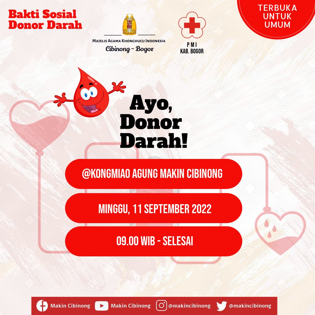 makincibinong's tweet photo. Ayo Donor Darah ! 
Tentunya akan bermanfaat untuk orang lain dan diri kita sendiri.

Kegiatan Bakti Sosial ini Terbuka untuk UMUM.

#donordarah #donor #darah #makincibinongbogor #pmi #palangmerahindonesia https://t.co/4G3VUMNItS