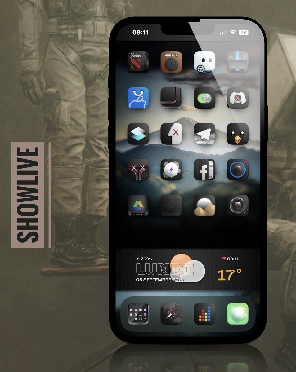 TeboulDavid1's tweet photo. Hello Monday on #iOS16Beta8 with #ShowApp 🌴🌴🌴
. 
.
🔘 #ShowLive⚡️@SeanKly
🍊 Icons @ThemesOnFire 
.
.
#ios15homescreen 
@screenshot_pro 
#ios15icons  
#shortcuts 
#Wallpaper me
#iOS16Beta8
#iPhone13ProMax 
#ShowLive🤗 Swa84 https://t.co/g1d8DRfV3v