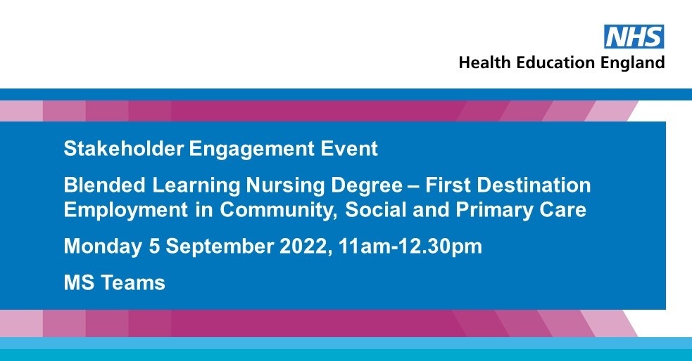 Do you work in community, social or primary care? Join us today to share your thoughts on a new #HEEBlendedLearning adult nursing degree to provide a pathway into first destination employment in community, primary &amp; social care. Register before 10am at: orlo.uk/Ui6nk