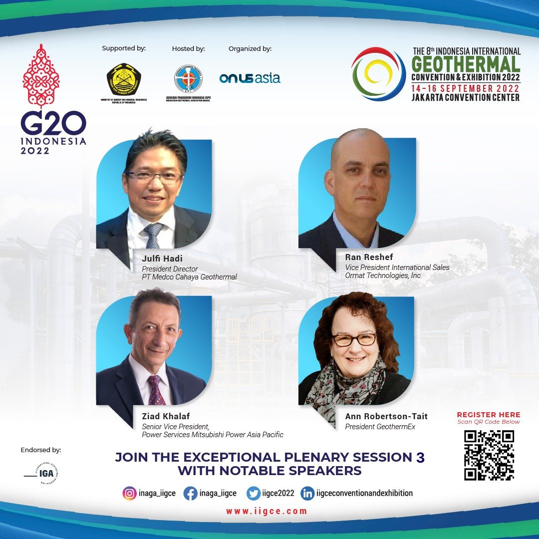 Plenary Session 3 will bring you the amazing speakers on one table to share their experiences about geothermal development in Indonesia.

Do not miss this session and make sure you have booked your seat at The 8th Indonesia International Convention and Exhibition 2022.