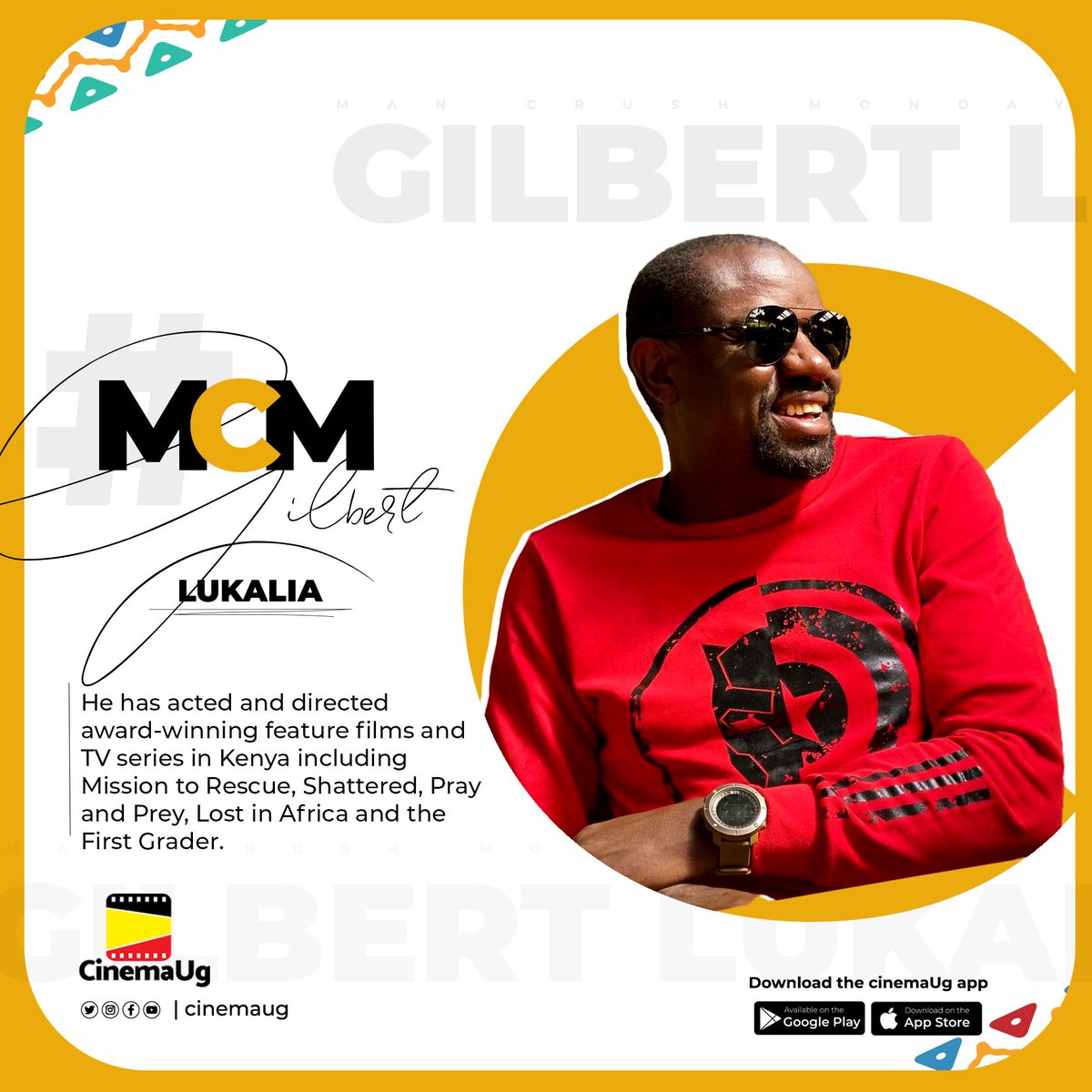 cinemaUGApp's tweet photo. #MCM 
Today we celebrate the director of @kafacoh Gilbert Lukalia.

Lukalia grew up in a military family and began his early career as a stage actor at the KENYA CULTURAL CENTRE INCORPORATING THE KENYA NATIONAL THEATRE. 
@LukaliaK https://t.co/dS32fecvdQ