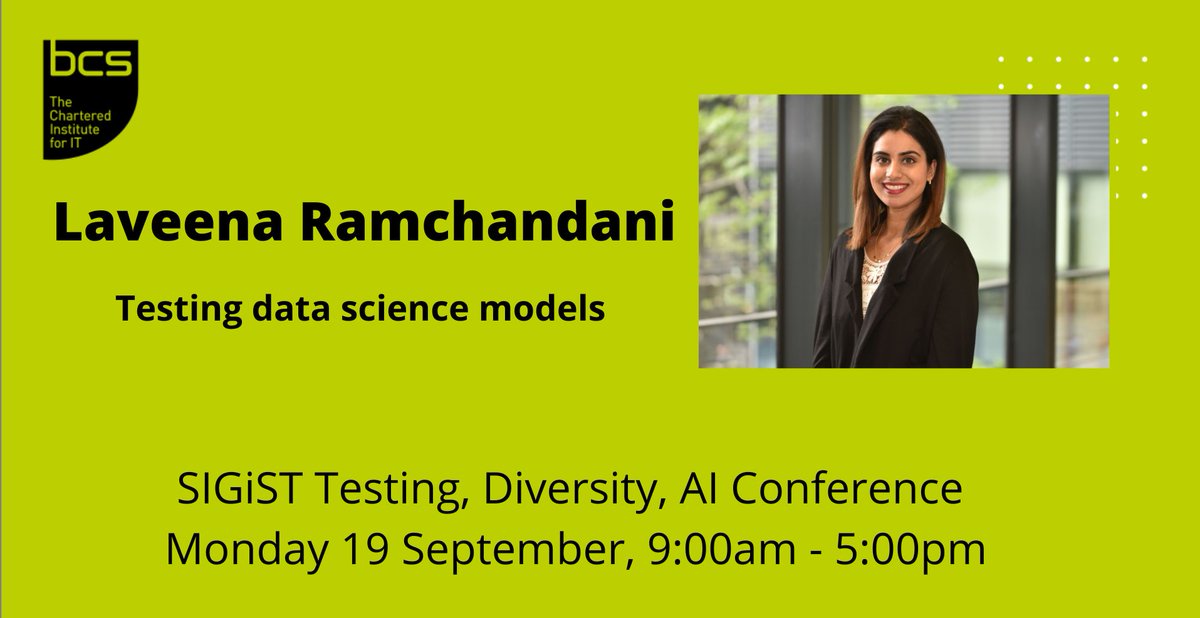 Come to <a href="/SIGiST/">SIGiST</a>'s Conference and hear <a href="/Laveena_18/">Laveena</a>'s talk "#Testing #DataScience models"

This talk, we will go through her journey of discovering data science model testing 

Get your tickets here: lnkd.in/eTgKrt_j
