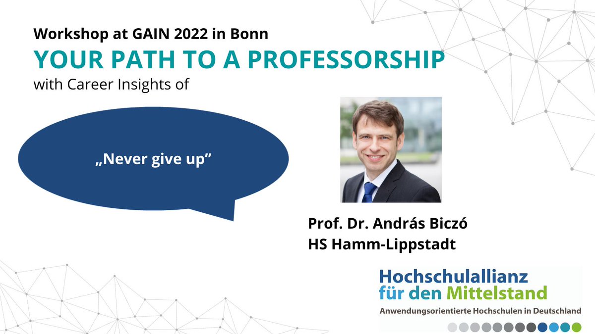 HoAlfM's tweet photo. Bei der #GOGAIN22 gaben von den #HoAlfM -Mitgliedshochschulen Prof. Walker (@HSNiederrhein) und Prof. Biczó (@HSHammLippstadt) persönliche Tipps auf dem Weg zur HAW-Professur den rund 60 Interessierten. Danke! #professor #HAW #HAfM #karriere https://t.co/gMSZ5e0nKF