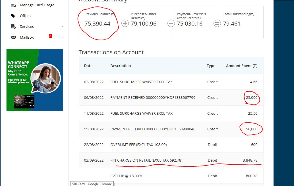 hrishikeshroy3's tweet photo. See the reality of @SBICard_Connect  they think we are slaves of their policies, and we have to abide by whatever they made in the name of the policy.

I paid the ₹75000 before the due date, and just ₹390 were left somehow to pay. For that, they imposed Rs.3848.78 as Interest. https://t.co/UTKdYe61k9