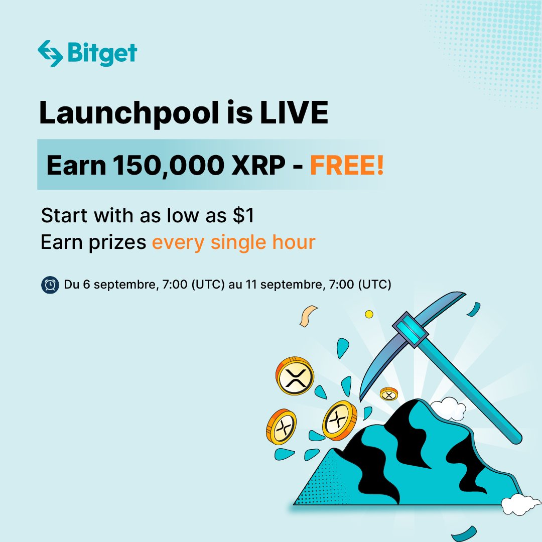 #Bitget Launchpool is LIVE! 
Earn 150,000 $XRP for FREE! 

🚀 Stake with as low as $1 to win MEGA earnings every single hour!

✅ Invite new users to join and win even more rewards!
Details - support.bitget.com/hc/en-us/artic…
Launchpool - bitget.com/en/launchpool