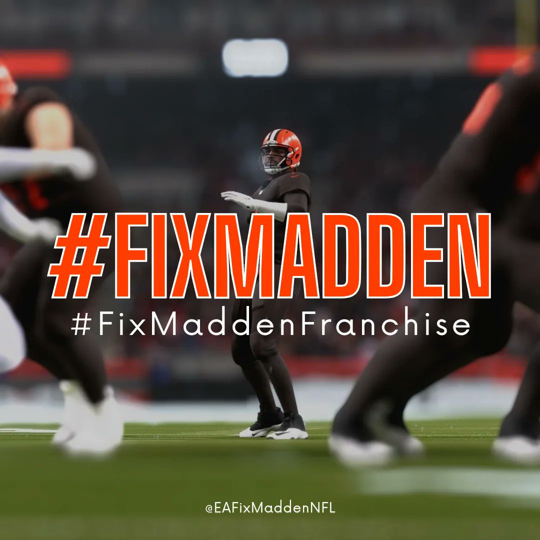 EAFixMaddenNFL's tweet photo. I wonder what the @Browns fans think of @EAMaddenNFL this year. I don't know about y'all but I have issues with the #FieldSENSE feature because defenders never have any SENSE. 

#FixMaddenFranchise
#FixMadden
#NFLdropEA

#Cleveland
#Browns
#DawgPound https://t.co/KSw343sHEq