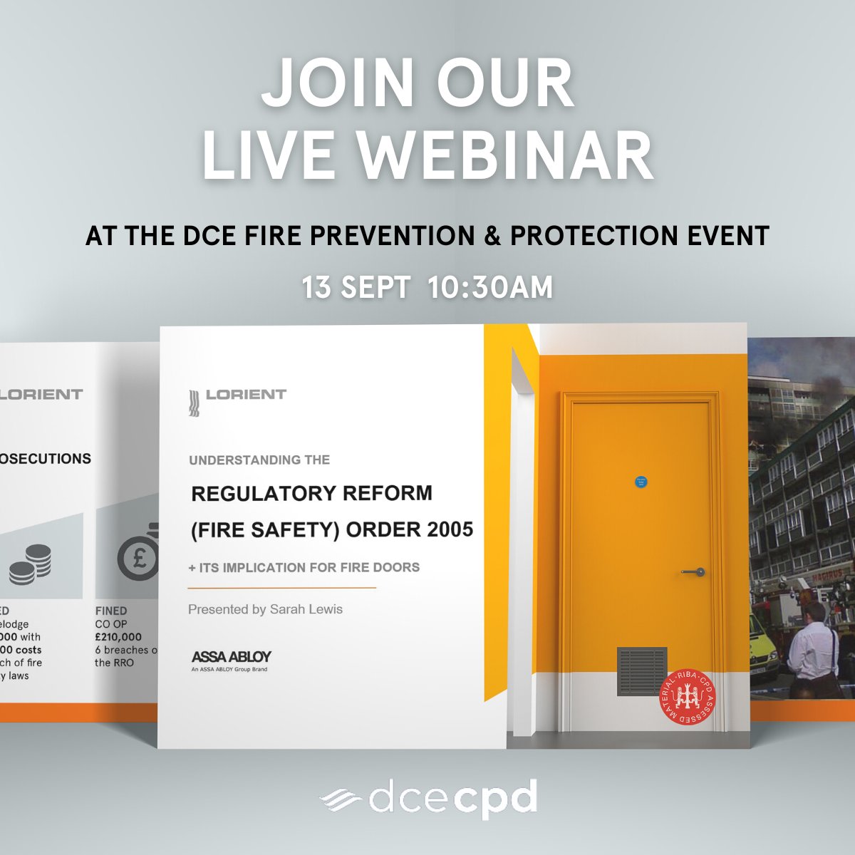 Join Lorient's updated CPD: Understanding the RRO and its Implication for Fire Doors - As part of the Fire Prevention &amp; Protection event hosted by <a href="/DCECPD/">DCE CPD</a>.

📅 Tuesday 13th Sept
📢 Presented by Sarah Lewis, Lorient
✔️ Register your place here: tinyurl.com/493j29dt