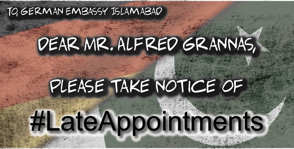 AJ_3048's tweet photo. #LateAppointments
Respected @GermanyinPAK, please notify the appointment allocation department of Islamabad Embassy and ask them to boost things up a little bit! https://t.co/ylWQiSxL37