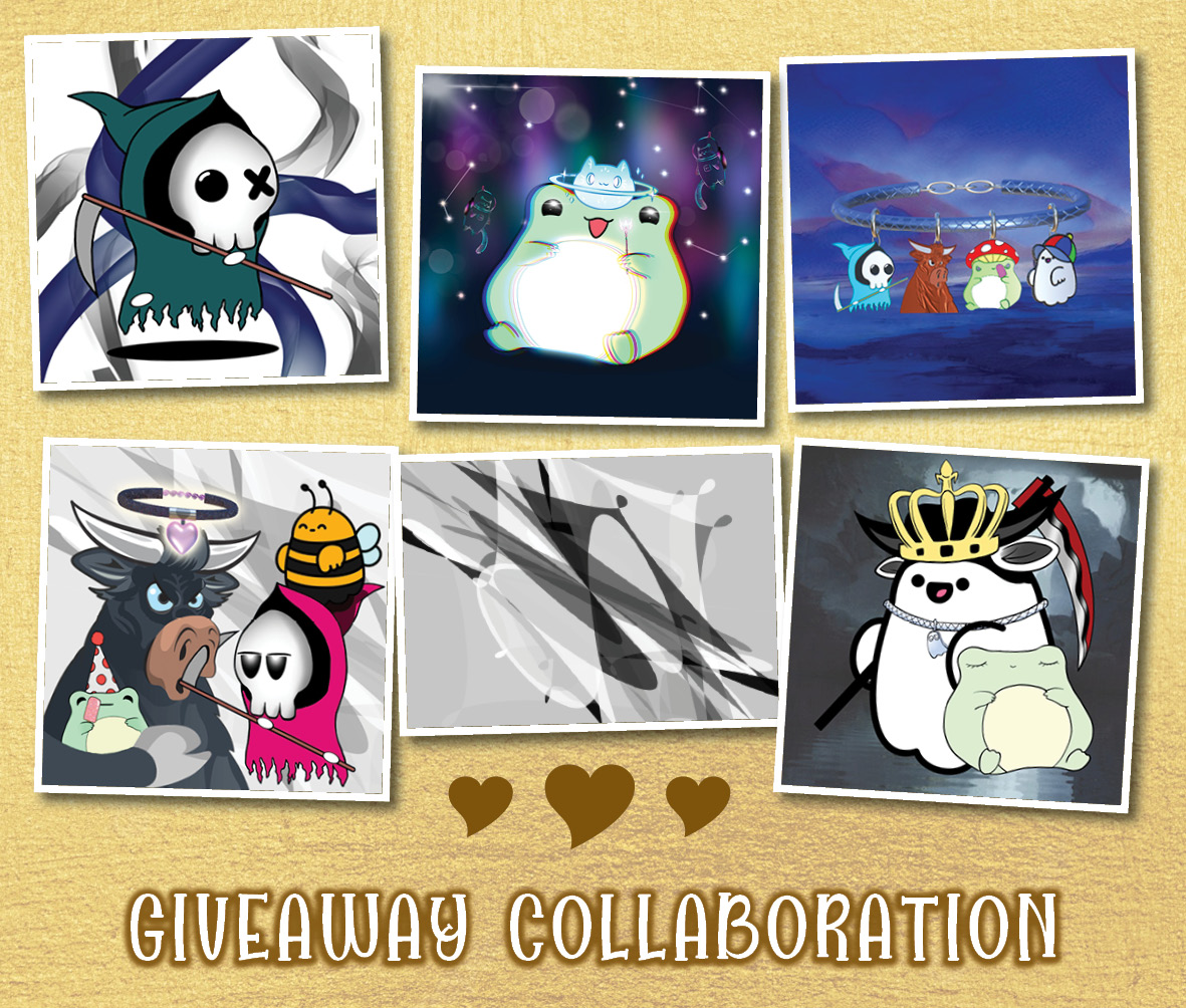 🚨 6x GIVEAWAY Collaboration! 6 authors - 6 #nft awards 🏆🏆🏆🏆🏆🏆 6 WINNERS!!!
<a href="/AlanGnft/">𝙰𝚕𝚊𝚗 𝙶.</a>, <a href="/ArtBe11a/">Artbella💧🔺</a>, <a href="/Metastract/">Metastract</a>, <a href="/Antoni_Pon/">Angry_Bull</a> 
@sean_sdv, <a href="/SpookyGhostNFT/">Spooky Ghost</a> 
To participate:
💎Follow all ☝️☝️
💎❤️&amp; RT
💎Tag friends
🏅WINNERS - 72h⏰⏰ GOOD LUCK!
