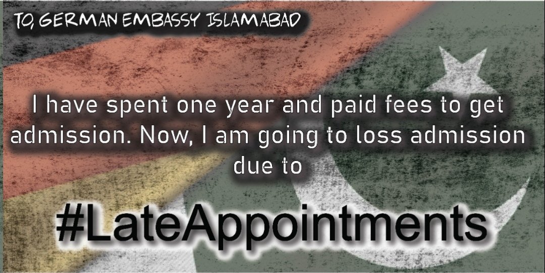 Waniakazmi11's tweet photo. Dear @GermanyinPAK take action for master students. It's about their future. Kindly notice that, we have already struggled for 1 academic year to secure admission 
#LateAppointments
#PakGermanDosti
@GermanyinPAK
@AuswaertigesAmt https://t.co/au4D3yyArF