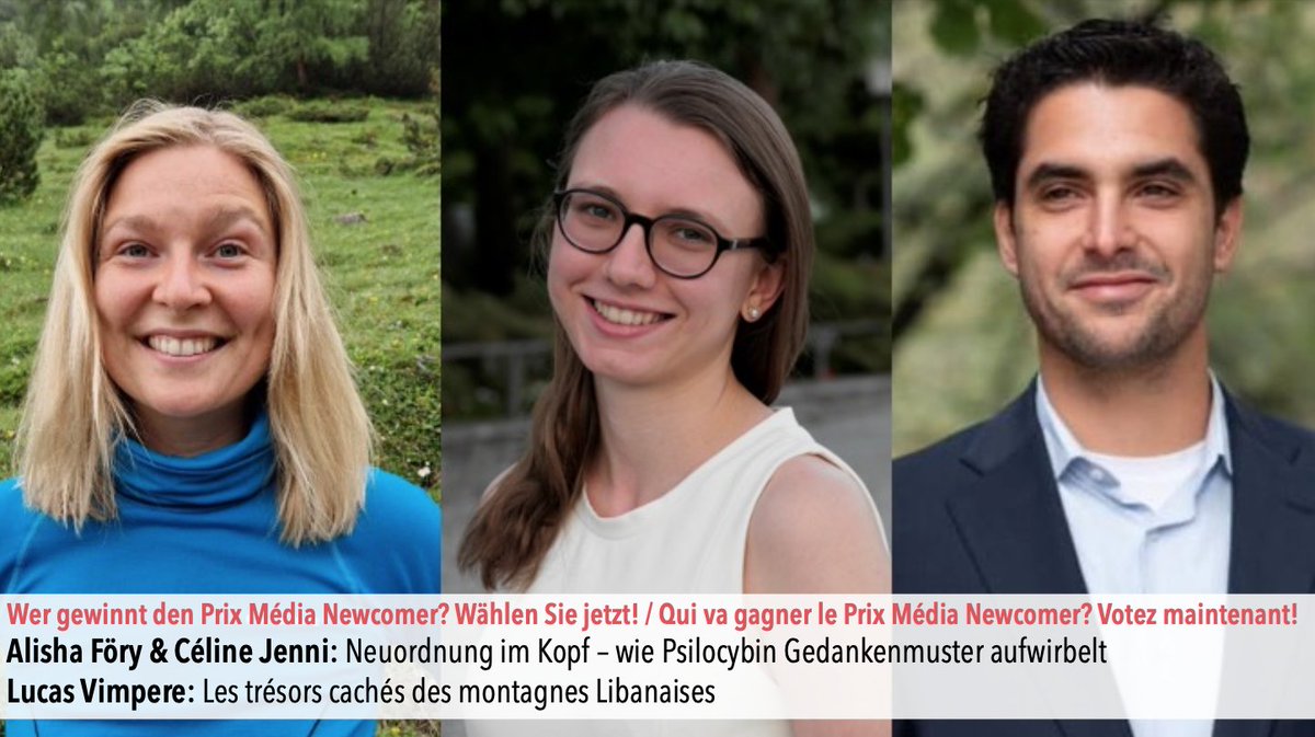 🧐 Focus sur les candidat·e·s #PrixMediaNewcomer : Pourquoi Lucas Vimpere est-il fasciné par les fossiles ? Que savent Céline Jenni & Alisha Föry des 'champignons magiques'? 👉Lisez les entretiens avec les candidat·e·s : LV: bit.ly/3KpRRAJ CJ/AF: bit.ly/3dNDvOi