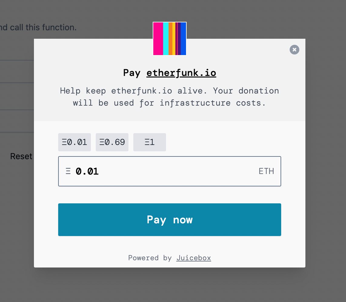 aeolianeth's tweet photo. 🔥 Presenting: juice-pay-js.

Add a "Pay with Juicebox" popup to your website with this single line of code.

Demo in thread: https://t.co/RtNNEAOw4i