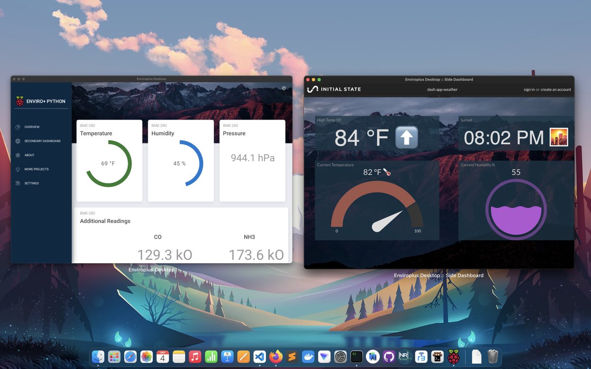 EddieSneed66's tweet photo. Been working on small improvements to my @rustlang & @reactjs powered @pimoroni #enviroplus desktop dashboard app. Figured it would be helpful to have the ability to open you secondary dashboard in it's own window! Also new binaries for all platforms for easy startup 👍😎 #IoT https://t.co/U2RgLrSBSv