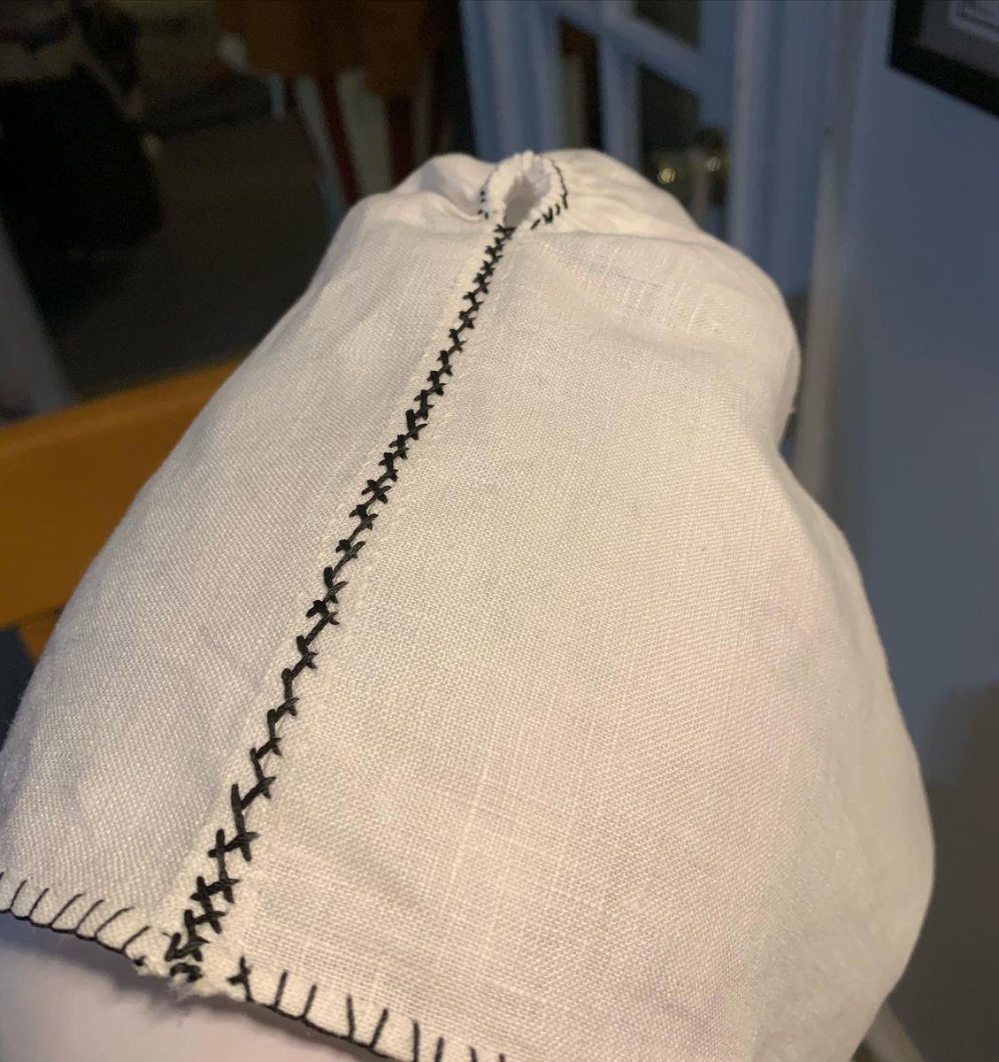 toadspool's tweet image. As a fun little one day project I made a very simple blackwork coif. 
It’s completely hand stitched with linen and silk thread on a fine linen. 
I’m excited to wear this. :D