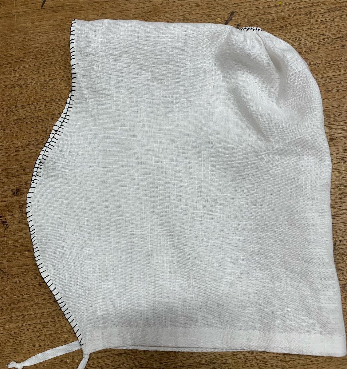 toadspool's tweet image. As a fun little one day project I made a very simple blackwork coif. 
It’s completely hand stitched with linen and silk thread on a fine linen. 
I’m excited to wear this. :D