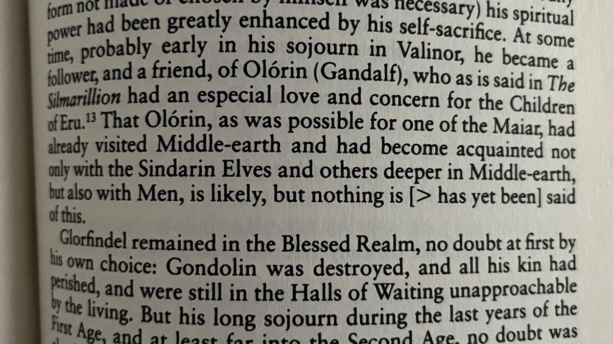 lifetimeofpasta's tweet photo. @strayfl86 @tolkienprof The timing could certainly work so long as this isn’t Gandalf being dispatched as a member of the Istari to defend peoples of M-E against Sauron! He could, however, be searching for Galadriel to give her Elessar (UT, pg 268 I believe, don’t have it on me) https://t.co/fLILk1xVXz