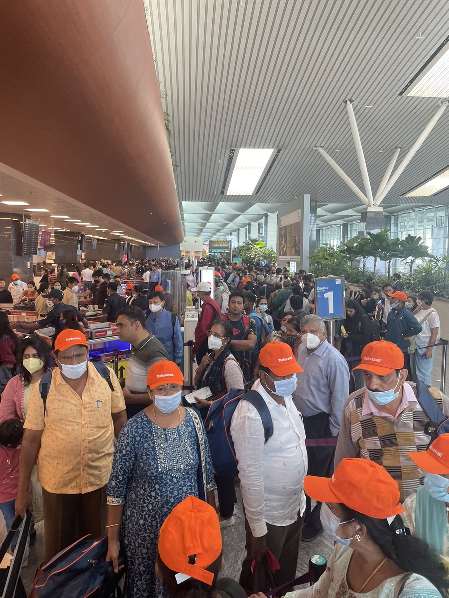sameergujral's tweet photo. @BLRAirport are we doing something about this? Everytime come to the airport taking 2 hours and your security queues add another one.. https://t.co/Eh3Xe3InBx