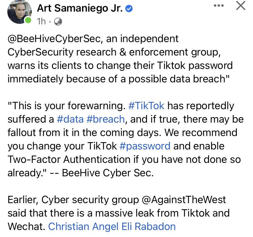 titatechie's tweet photo. Tiktok users, you’re forewarned. I did this:
1. Changed my password
2. Activated 2FA
3. Removed all my active sessions on other devices
4. Logged out from active phone
5. Deleted app

I’m not watching from any Tiktok links too bec of another article: https://t.co/dD5REJkMtA https://t.co/5QfICKiF43