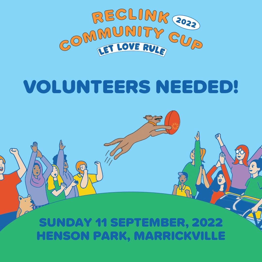 ReclinkCommCup's tweet photo. If you or someone you know is based in Sydney and would like to be involved in all the fun of #CommCup22 by volunteering at the Sydney Reclink Community Cup this Sunday, please visit the link below or get in touch with us! 😁

https://t.co/J6olgS1w0R

#CommCup22 #LetLoveRule https://t.co/2dAE5m4cIT