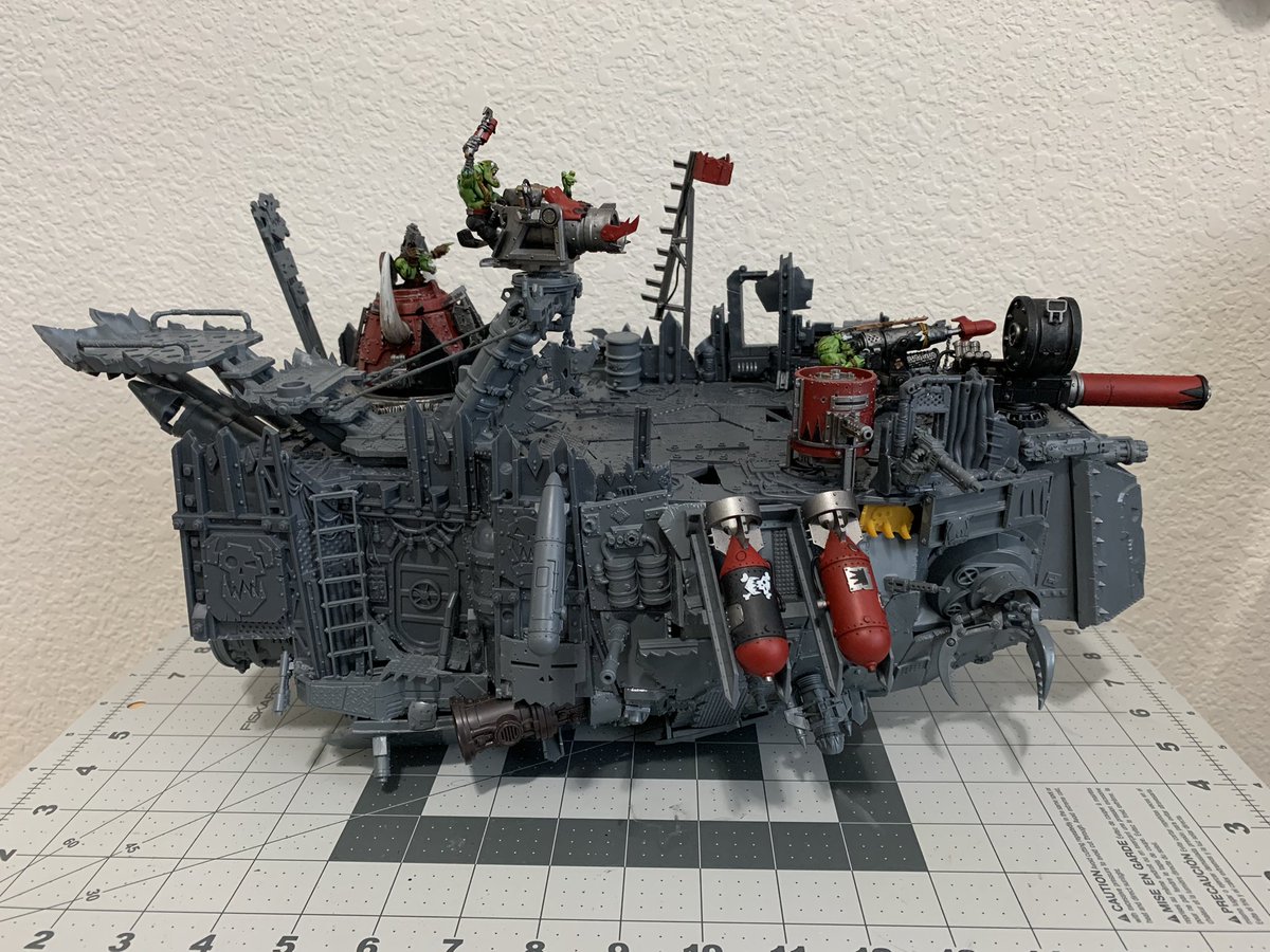 TheLilMek's tweet photo. My #OrkAirship, #DaSkyWrekka, build is complete!!!
This build has taken me 13 days shy of a year and a significant portion of my bitz box. Pictures are missing a few subassemblies and da krew. #WarhammerCommunity #WAAAGH #Freebooterz #WarHamFam #Warmongers #Orks40k #StompaWalk https://t.co/hM6zAGrNMf
