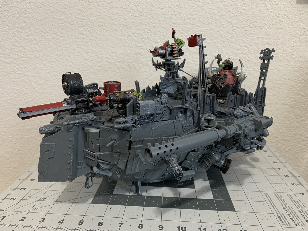 TheLilMek's tweet photo. My #OrkAirship, #DaSkyWrekka, build is complete!!!
This build has taken me 13 days shy of a year and a significant portion of my bitz box. Pictures are missing a few subassemblies and da krew. #WarhammerCommunity #WAAAGH #Freebooterz #WarHamFam #Warmongers #Orks40k #StompaWalk https://t.co/hM6zAGrNMf