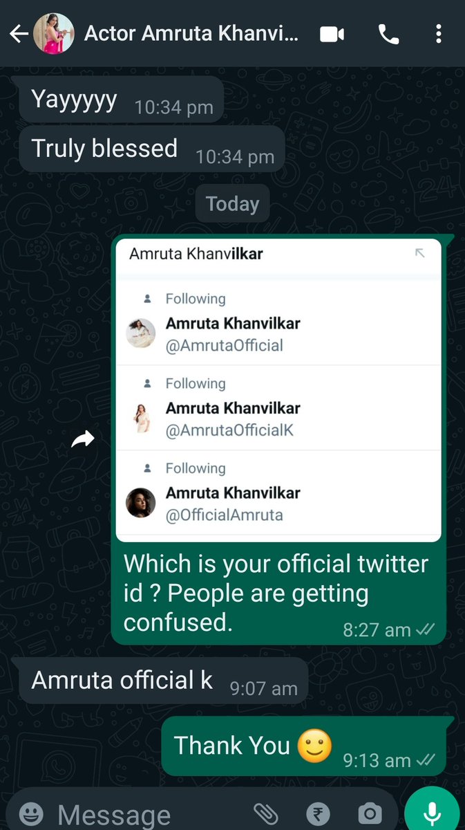 For all #AmrutaKhanvilkar fans who were asking me about her official twitter ID.
Please note it is <a href="/AmrutaOfficialK/">Amruta Khanvilkar</a> and please follow her on this id and show your love and support to her. ❤️
@TwitterIndia Kindly get <a href="/premiumbusiness/"></a>
#JhalakDikhhlaJaa10  @ColorsTV <a href="/SuyogEvents/">Suyog Events</a>