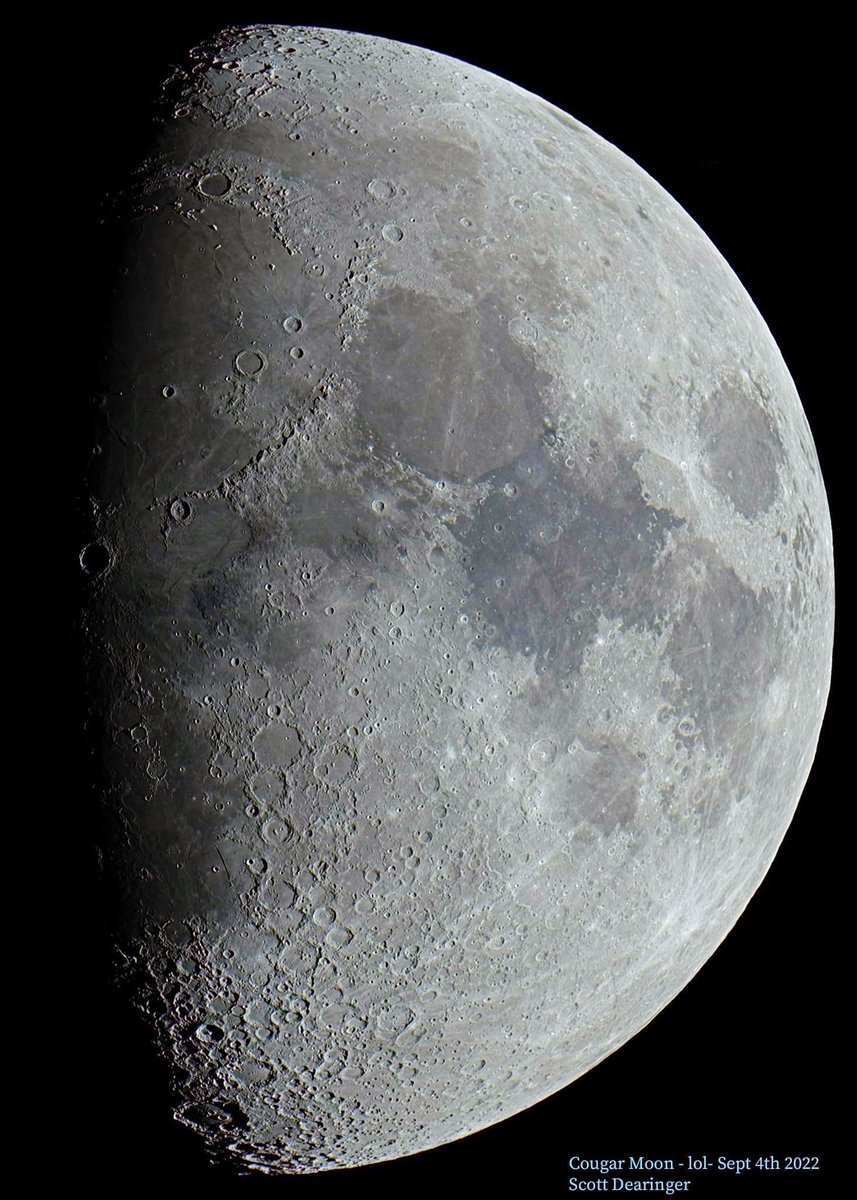 scottdearinger's tweet photo. Tonight’s Moon, Sept 4th. 2022 taken with a 6” f/8 apo and a Nikon D5300
The best 40% of 220 singles were stacked. I’m calling it my Cougar moon because my car won an award at a show today 👍😃#StormHour #ThePhotoHour #Moon #picoftheday #LUNAtics #astronomy @DavidBflower https://t.co/SGIEcWV8yr