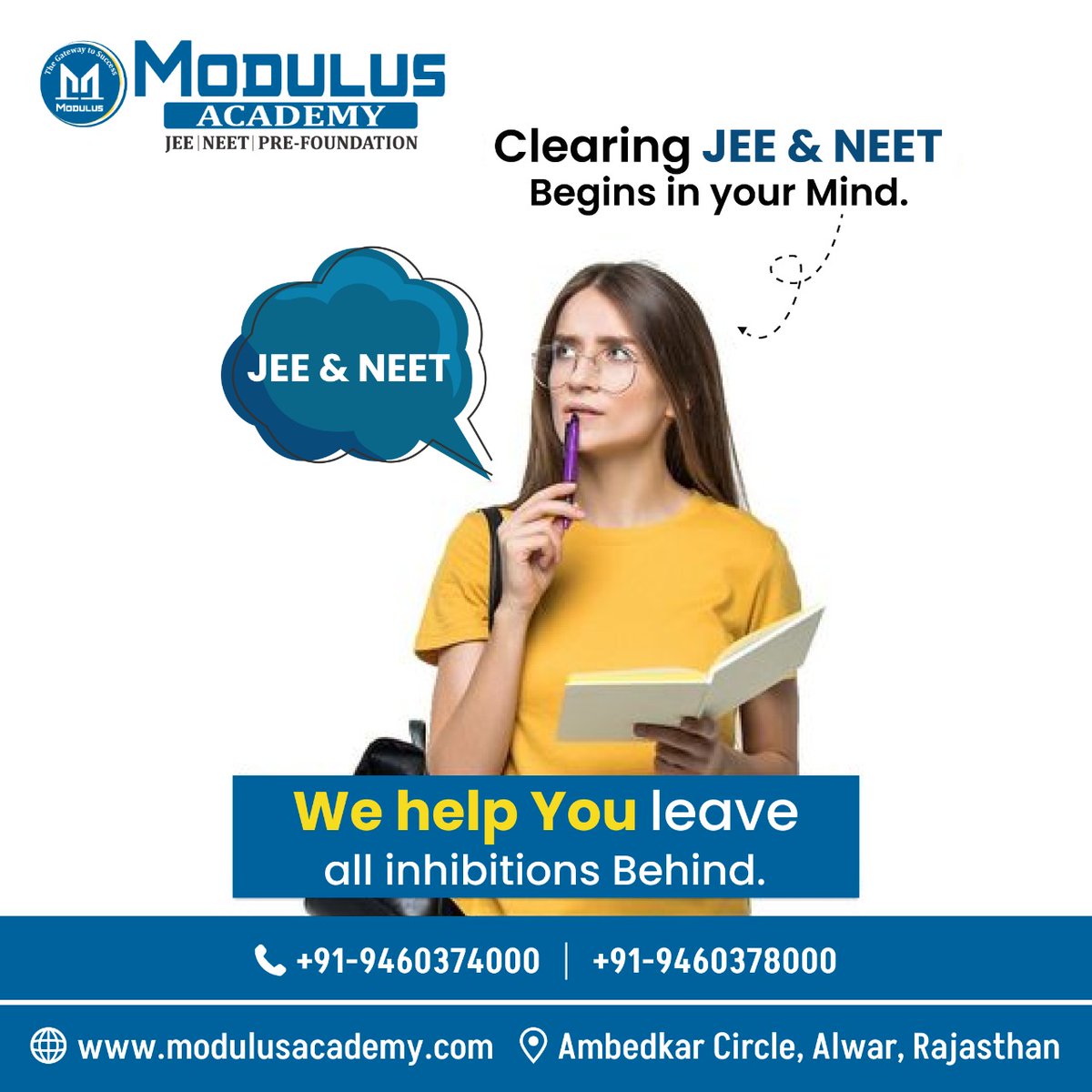 Clearing #JEE and #NEET Begins in your mind, we help you to leave all inhibitions behind
👉Apply now for fall 2022! 🌐modulusacademy.com
📢 Call for more info    📞 9460374000 📞 9460378000
#IIT #IITJEE #NEET #neetinstitute #jeecoaching #iitcoaching #learn #education #iitjee