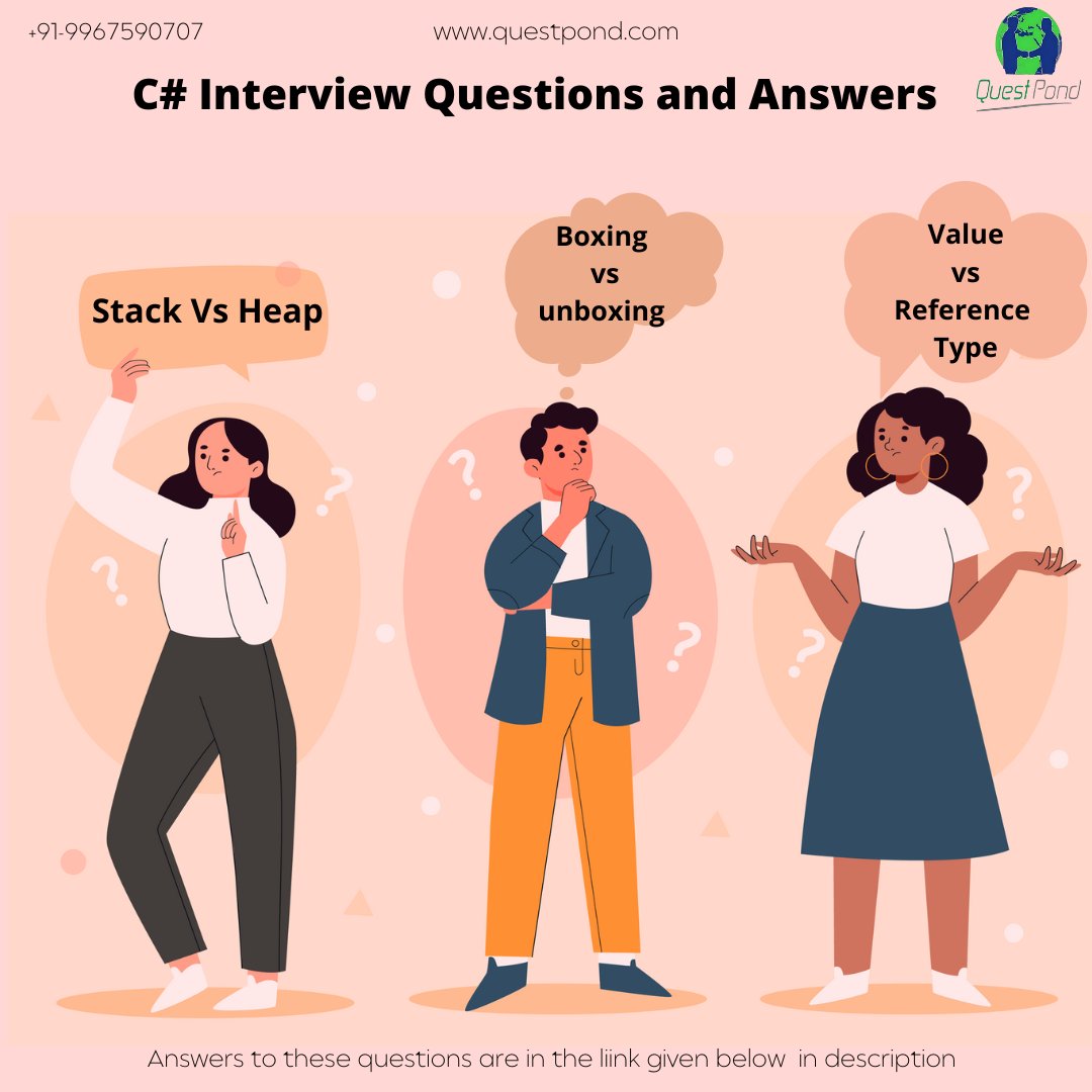 questpond's tweet image. 🤩 Don't forget to check out the latest C# interview Questions and Answers video on #Youtube
🖱️ Click here : youtu.be/7O4JPdKjc30
.
.
.
.
.
#csharp #CSharpInterview #interviewquestionsandanswers #lastminuteinterview #boxing #unboxing #stack #heap #value #referencetype