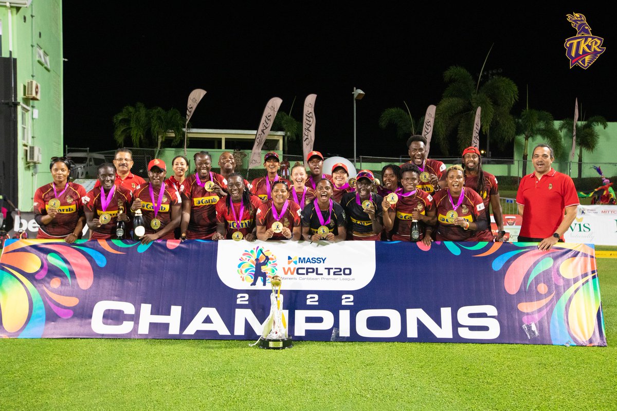 TKRiders's tweet photo. The Championship photo we will cherish forever ❤️🇹🇹🏆⭐️

#WeAreTKR #WomensCricket #CPL22 https://t.co/5eczX72dgE