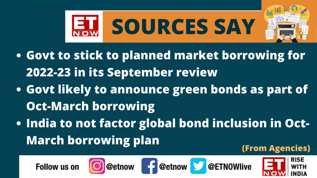 ETNOWlive's tweet photo. Sources say that the govt will stick to planned market borrowing for 2022-23 in its September review. Here's what we know so far
#StockMarket #MarketBorrowing #MarketsWithETNOW https://t.co/tdB872TsX3
