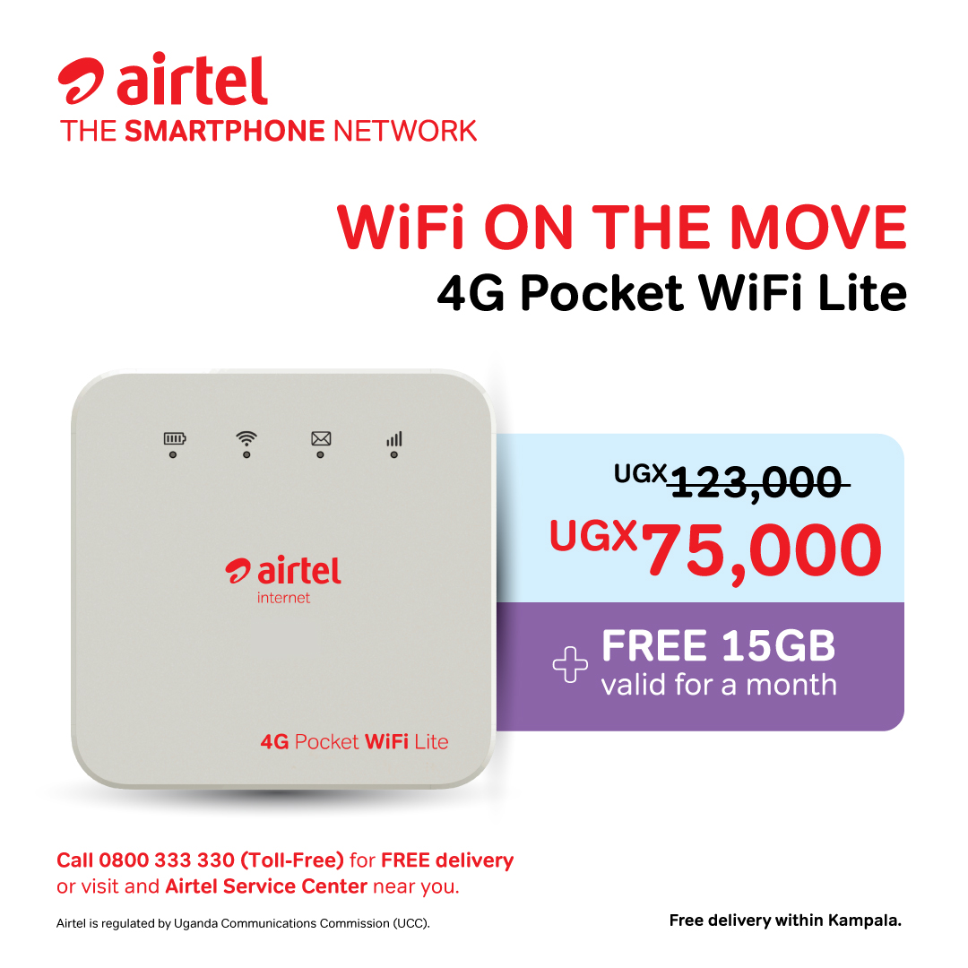 Airtel_Ug's tweet photo. Transform your internet experience, anytime, anywhere with our #4GPocketWifi now at only 75K. 
Connect up to 10 devices at no extra cost. #MyAirtel4G https://t.co/GVmbCYzEBN