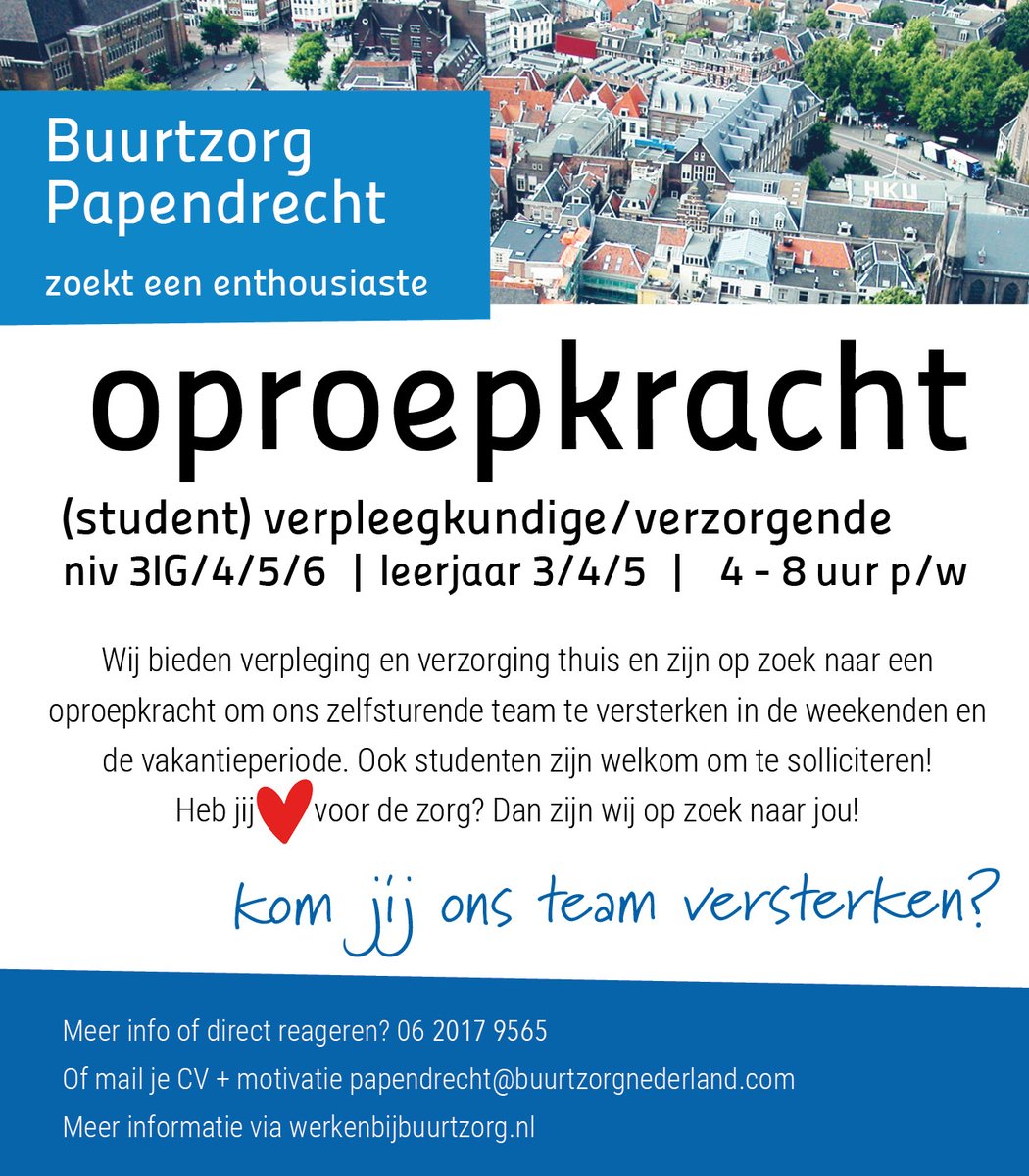 buurtzorg's tweet photo. #Buurtzorg #Papendrecht zoekt enthousiaste #verpleegkundige / #verzorgende #OPROEPKRACHT #student #HBOV #MBOV #4tot8uurperweek Heb jij #hartvoordezorg? Kom dan ons team in Papendrecht versterken! https://t.co/NayOidFpPb https://t.co/upsL8g3PKf