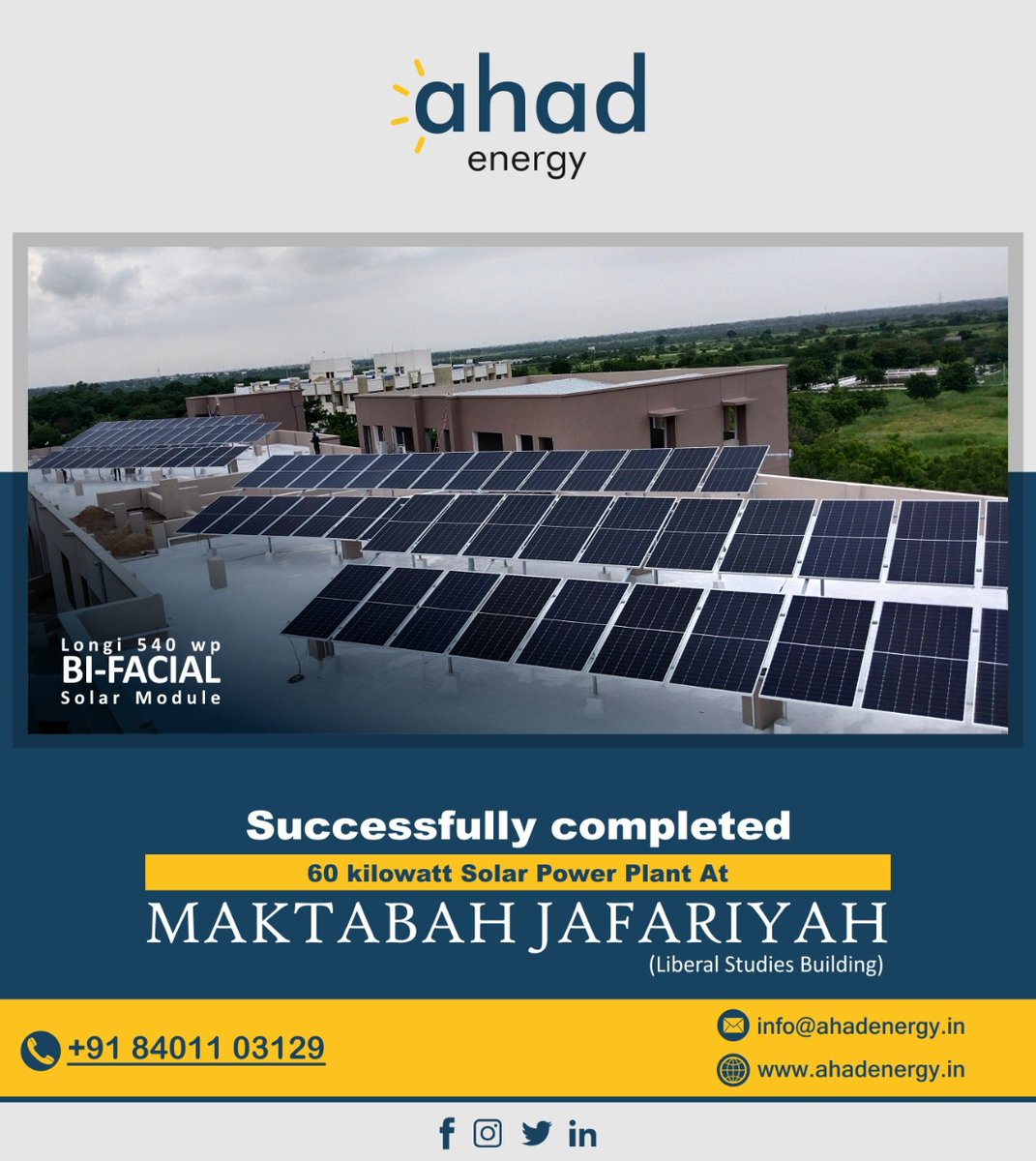 AhadEnergy's tweet photo. 60kw Solar Project completed at Maktabah Jafariyah.

Contact: - +91 84011 03129

#ahadenergy #Renewa #Energy #solarpanels #gogreen #greenery #EPC #rooftop   #plants #panel #inquiry #bifacial #longi #greenindia #india #renewableenergy   #Maktabah #Jafariyah #Liberal #Studies https://t.co/qdhkXNGfUW